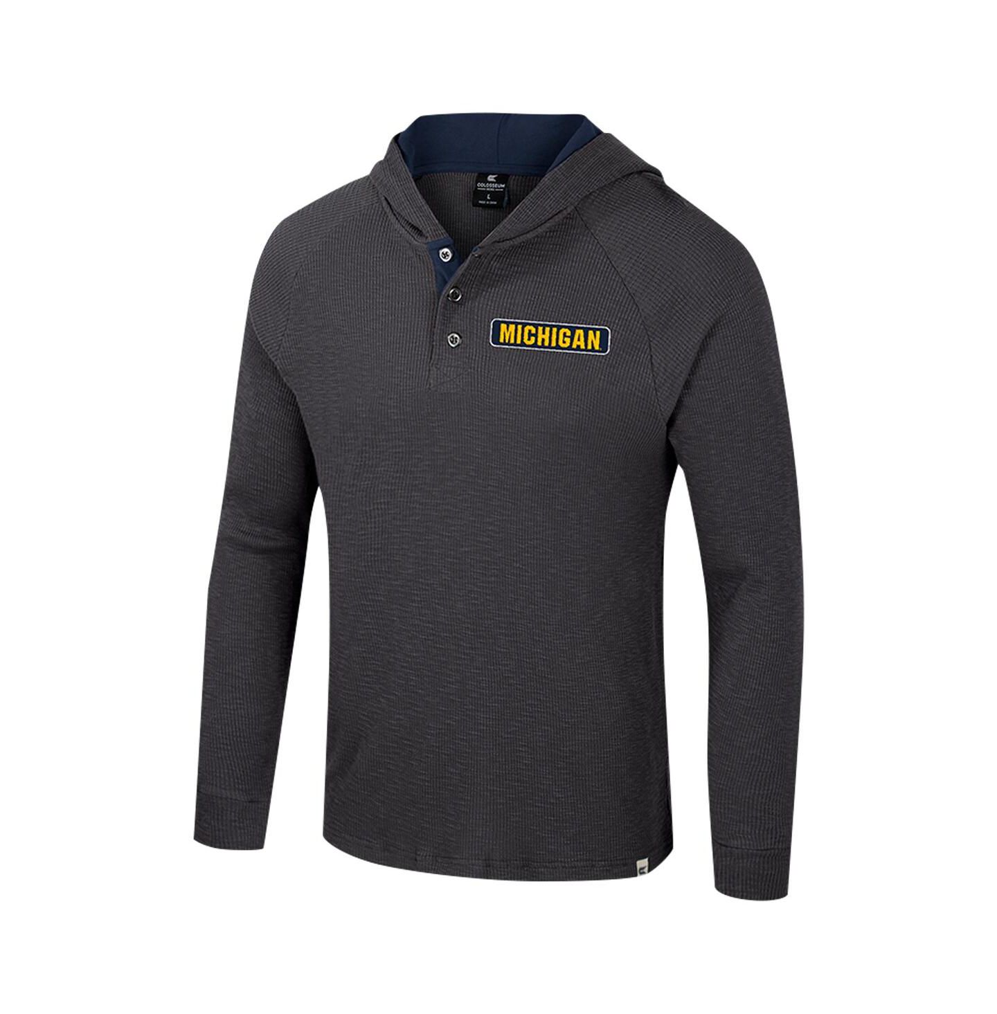 Мужское худи Colosseum Charcoal Michigan Wolverines Dujour Raglan Long Sleeve Henley T-Shirt — фото 2
