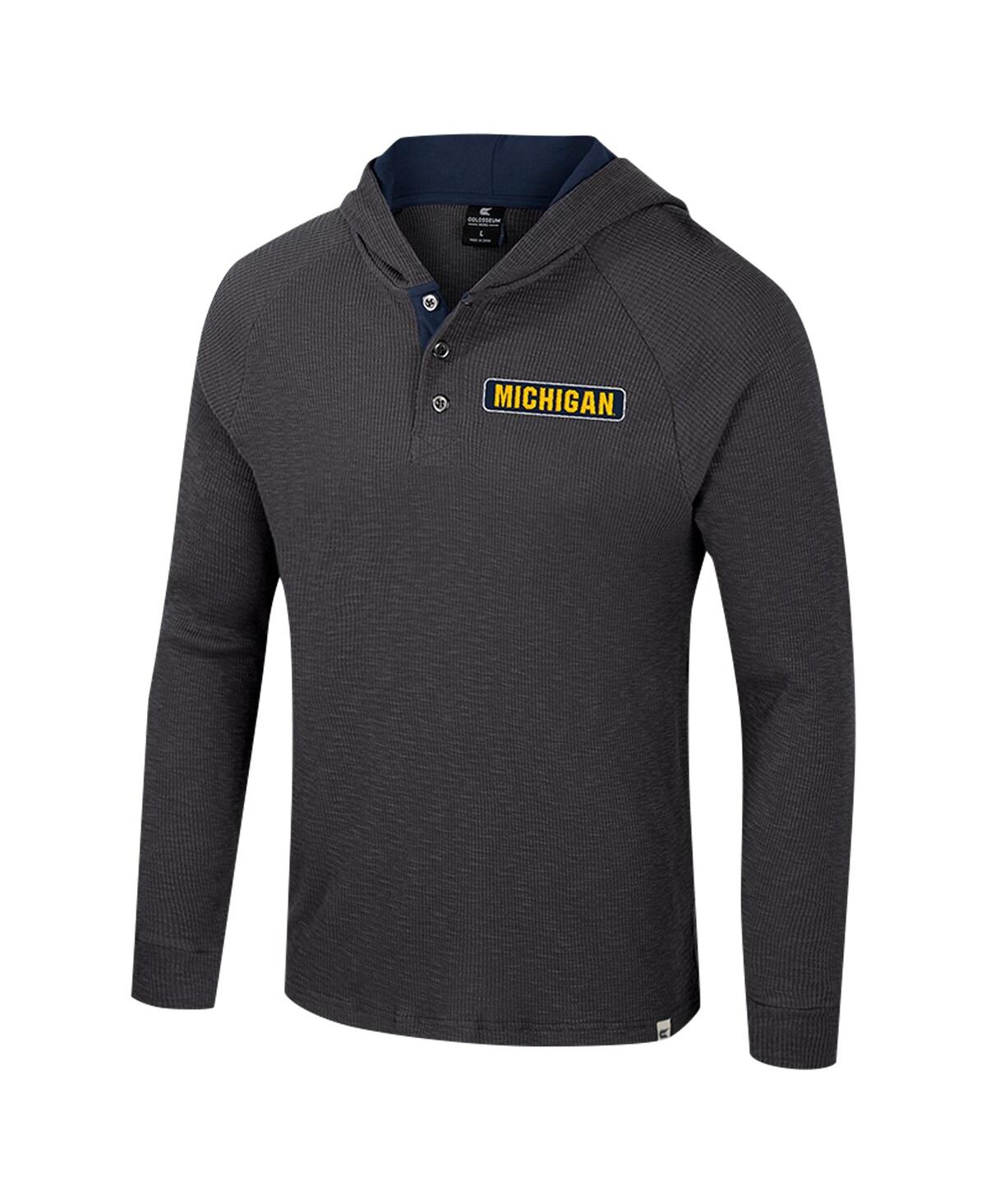 Colosseum Men's Charcoal Michigan Wolverines Dujour Ralgan Long Sleeve Henley Hoodie T-shirt In Blue