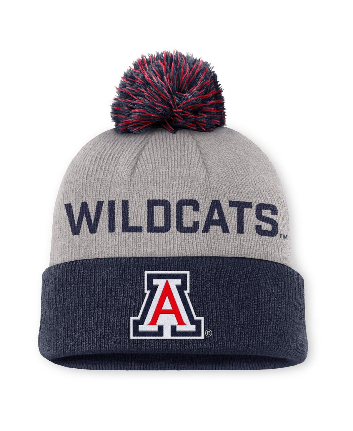 Мужская серая/темно-синяя вязаная шапка Arizona Wildcats Prime Time Peak с помпоном на манжетах и вязаной шапкой
