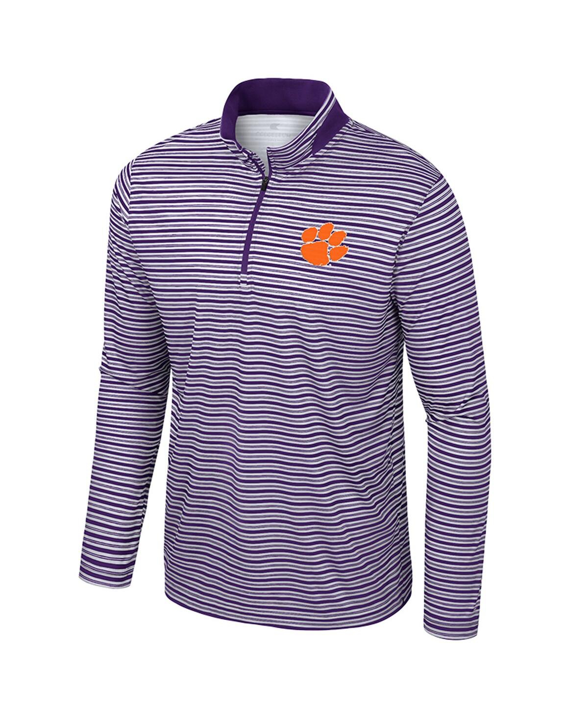 Colosseum Men'spurple Clemson Tigers Striped Quarter-zip Hoodie In Purple