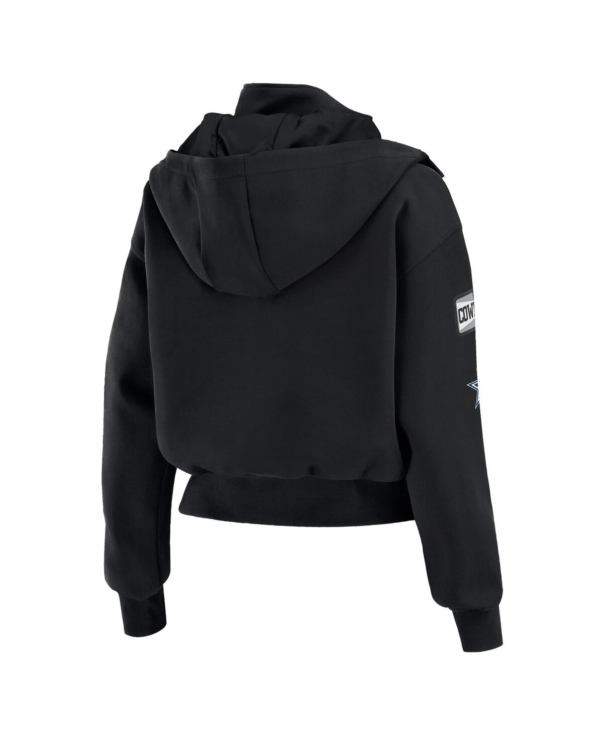 Wear By Erin Andrews Women's Black Dallas Cowboys Patch Pocket Cropped Full-zip Bomber Jacket In Black