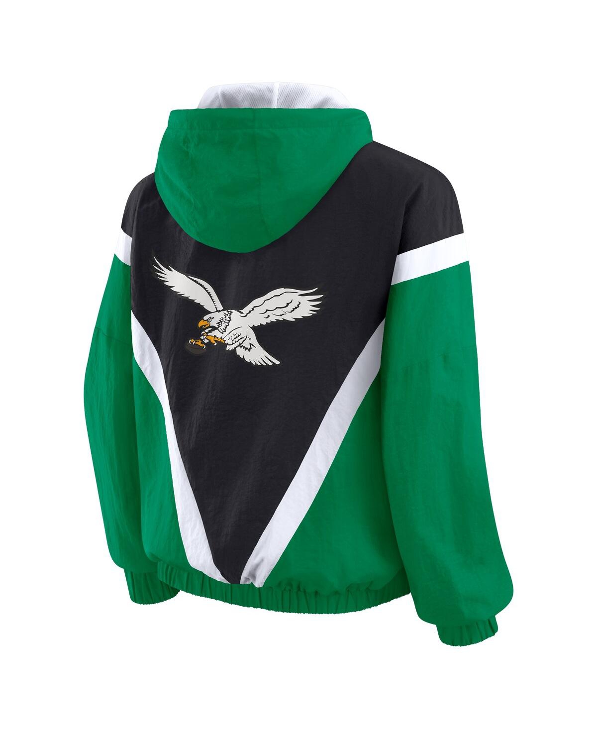 Wear By Erin Andrews Women's Kelly Green/black Philadelphia Eagles Plus Size Retro Crinkle Full-zip Windbreaker Jacket In Multi