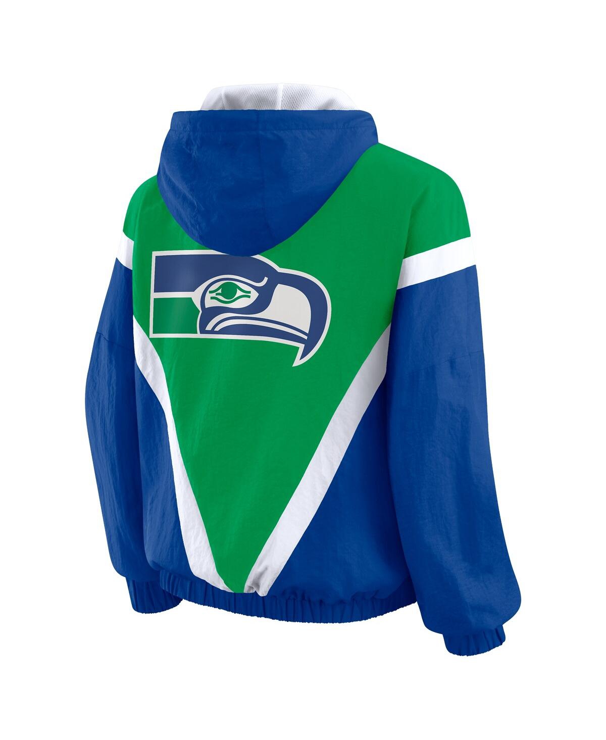 Wear By Erin Andrews Women's Green/royal Seattle Seahawks Retro Crinkle Full-zip Hoodie Windbreaker Jacket In Multi