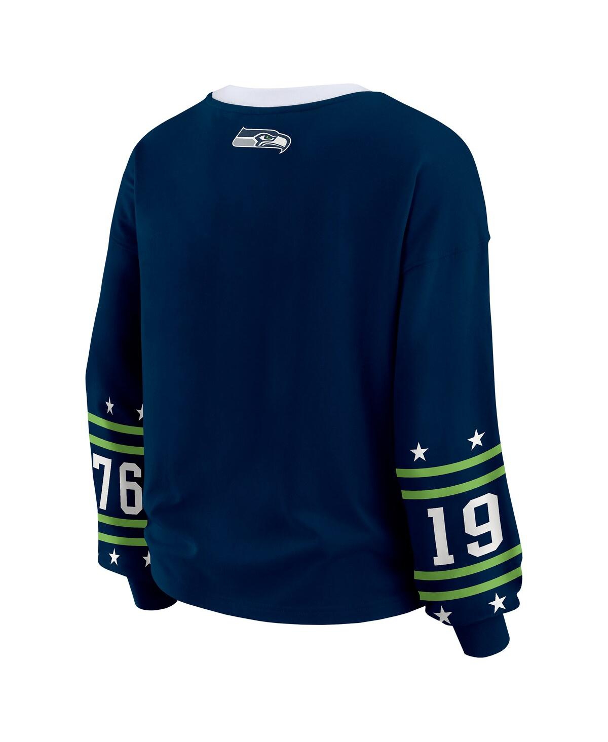 Wear By Erin Andrews Women's College Navy Seattle Seahawks Sport Long-sleeve T-shirt In Blue