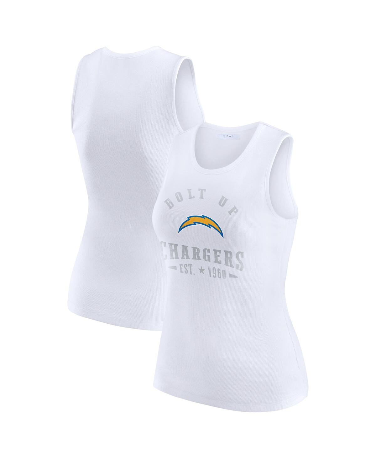 Wear By Erin Andrews Women's White Los Angeles Chargers Ribbed Graphic Tank Top In White