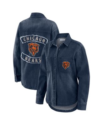 WEAR by Erin Andrews - Women's Denim Chicago Bears Washed Oversized Denim Full-Snap Shacket