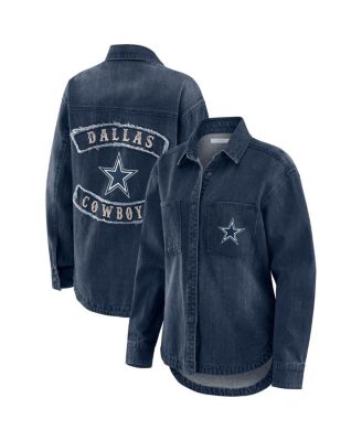 WEAR by Erin Andrews - Women's Denim Dallas Cowboys Washed Oversized Denim Full-Snap Shacket