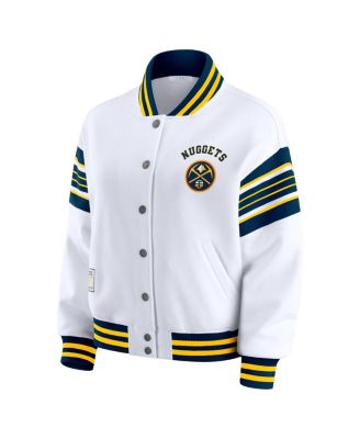 Women's White Denver Nuggets Snap Front Fleece Sweatshirt