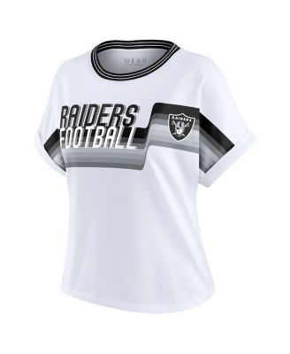 Women's White Las Vegas Raiders Cropped Center Stripe Dolman T-Shirt