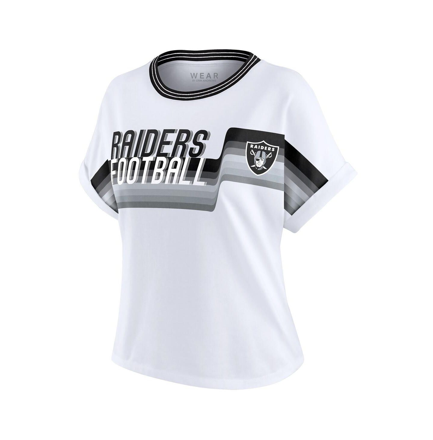 Женская футболка WEAR by Erin Andrews White Las Vegas Raiders Cropped Center Stripe Dolman — фото 2