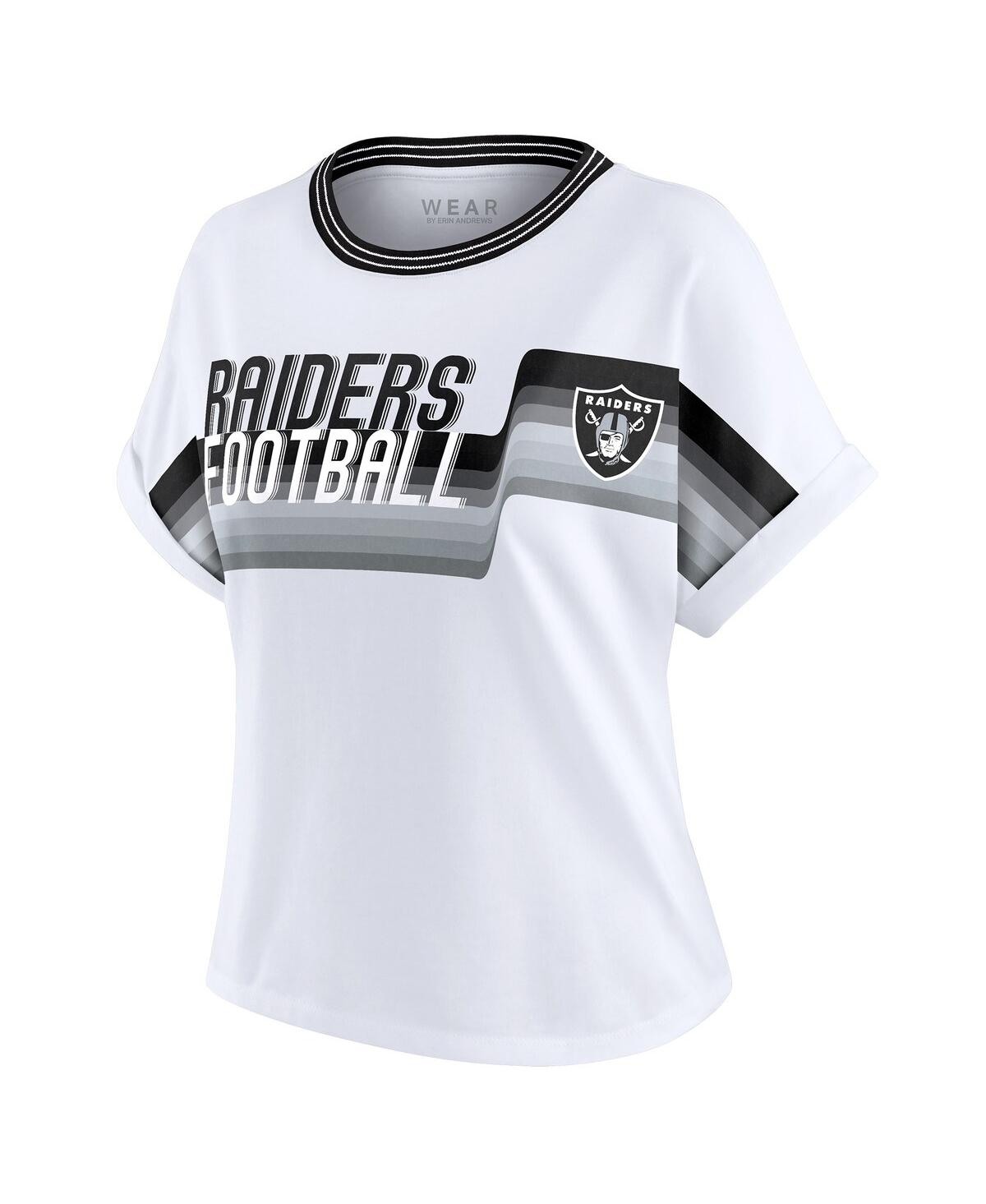 Wear By Erin Andrews Women's White Las Vegas Raiders Cropped Center Stripe Dolman T-shirt In White