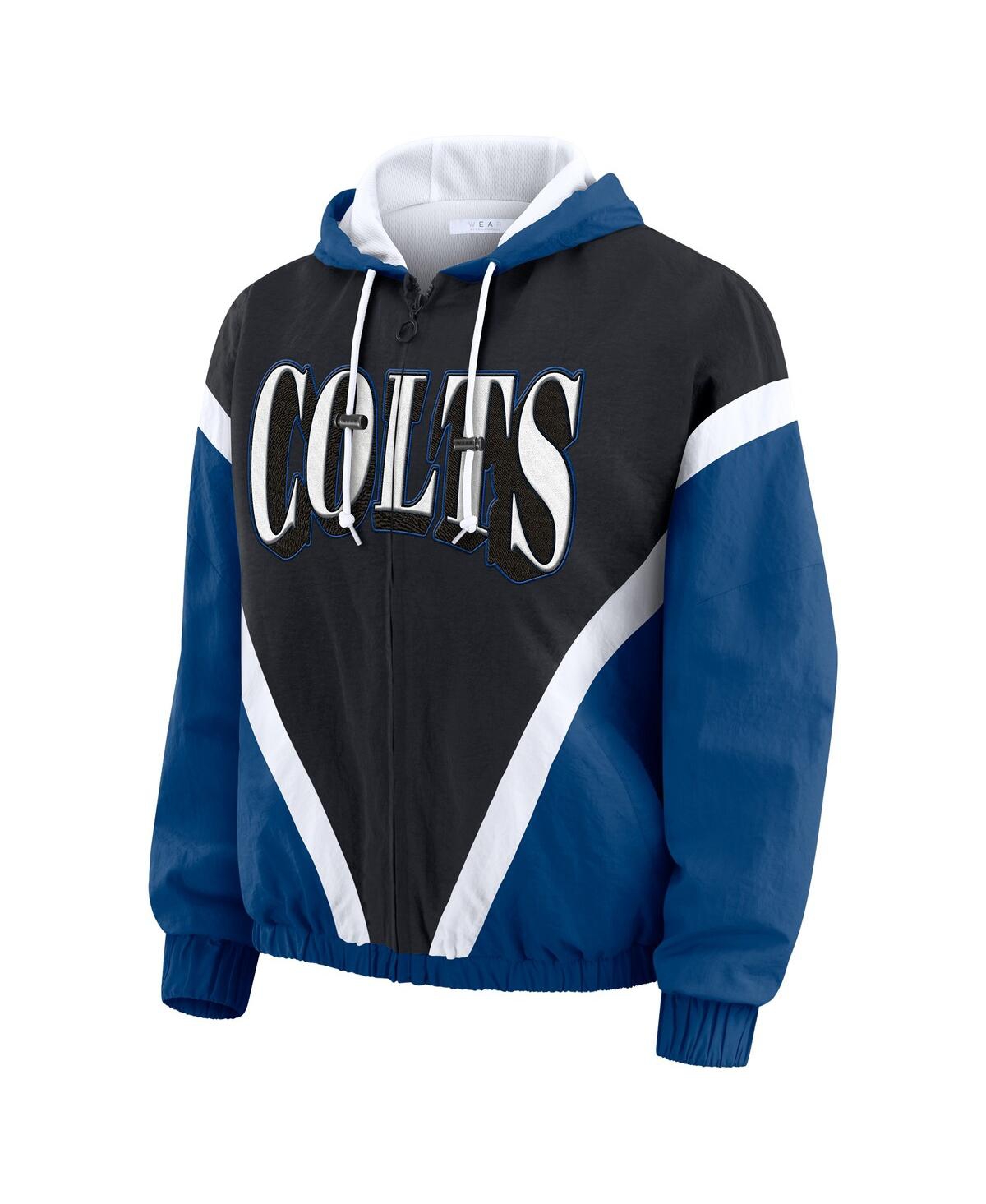 Wear By Erin Andrews Women's Black/royal Indianapolis Colts Retro Crinkle Full-zip Hoodie Windbreaker Jacket In Blue