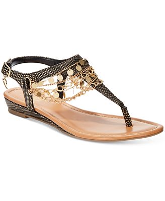 Thalia Sodi Lara Chain Embellished T-Strap Flat Sandals, Created for ...