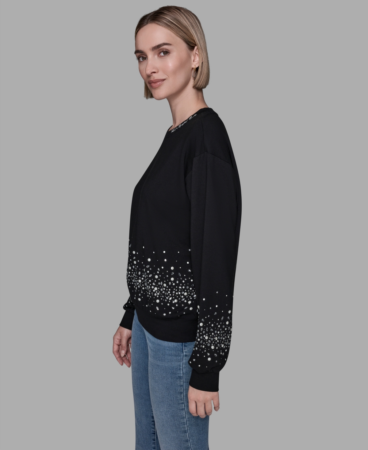 Karl Lagerfeld Women's Sparkle Long Sleeve Sweatshirt In Blue