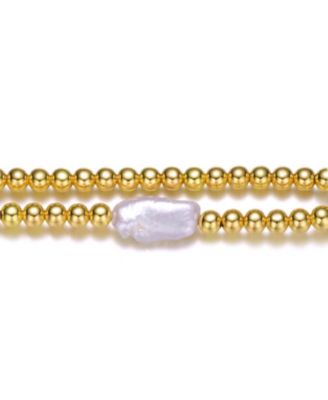 Baroque White Pearl Ball Bead Link Stretchable Layering Bracelet