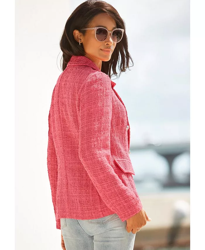 Women's Double Breasted Boucle with Pockets Blazer - thumbnail 2