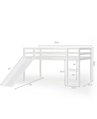 Twin Size Loft Bed with Slide Wood Low Sturdy Loft Bed Bedroom