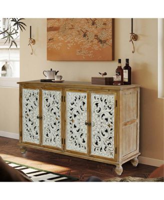 Brand 4-Door  Fir Wood & MDF  Distressed Finish, Hollow-Carved Doors + Accent Cabinet