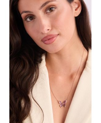 Grape Amethyst (2-7/8 ct. t.w.) & Diamond (1/4 ct. t.w.) Butterfly Pendant Necklace in 14k Rose Gold, 18" + 2" extender