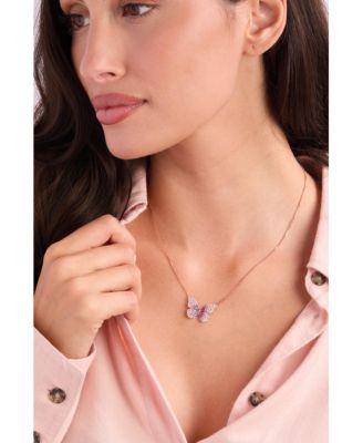 Pink Sapphire Ombr&eacute; (1-1/4 ct. t.w.) & White Sapphire (1/4 ct. t.w.) Butterfly Pendant Necklace in 14k Rose Gold, 17" + 2" extender