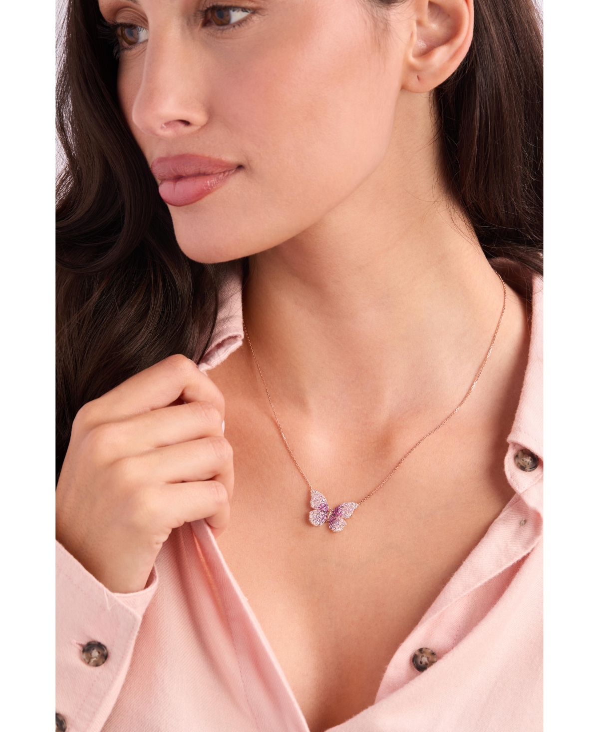 Le Vian Pink Sapphire Ombre (1-1/4 Ct. T.w.) & White Sapphire (1/4 Ct. T.w.) Butterfly Pendant Necklace In 1 In Multi