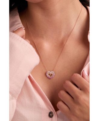Pink Sapphire Ombr&eacute; (7/8 ct. t.w.), White Sapphire (1/20 ct. t.w.) & Nude Diamond (1/5 ct. t.w.) Heart 20" Pendant Necklace in 14k Rose Gold