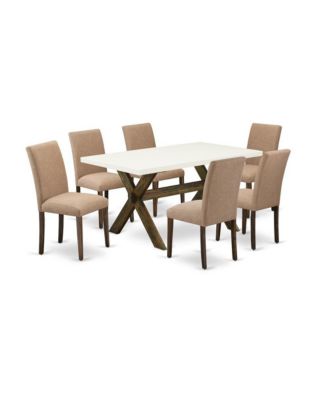 7-Pc Table and Chairs Dining Set Includes 6 Mid Century Chairs with Upholstered Seat and High Back and a Rectangular Kitchen Table