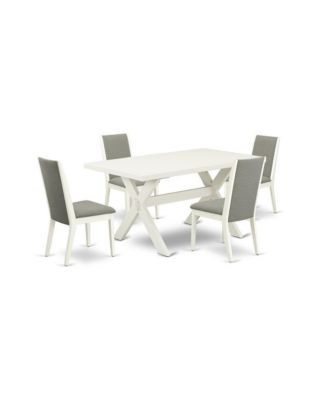 East West 5-Pc Rubberwood Linen White Pedestal Table Set with Linen Fabric Parson Chairs
