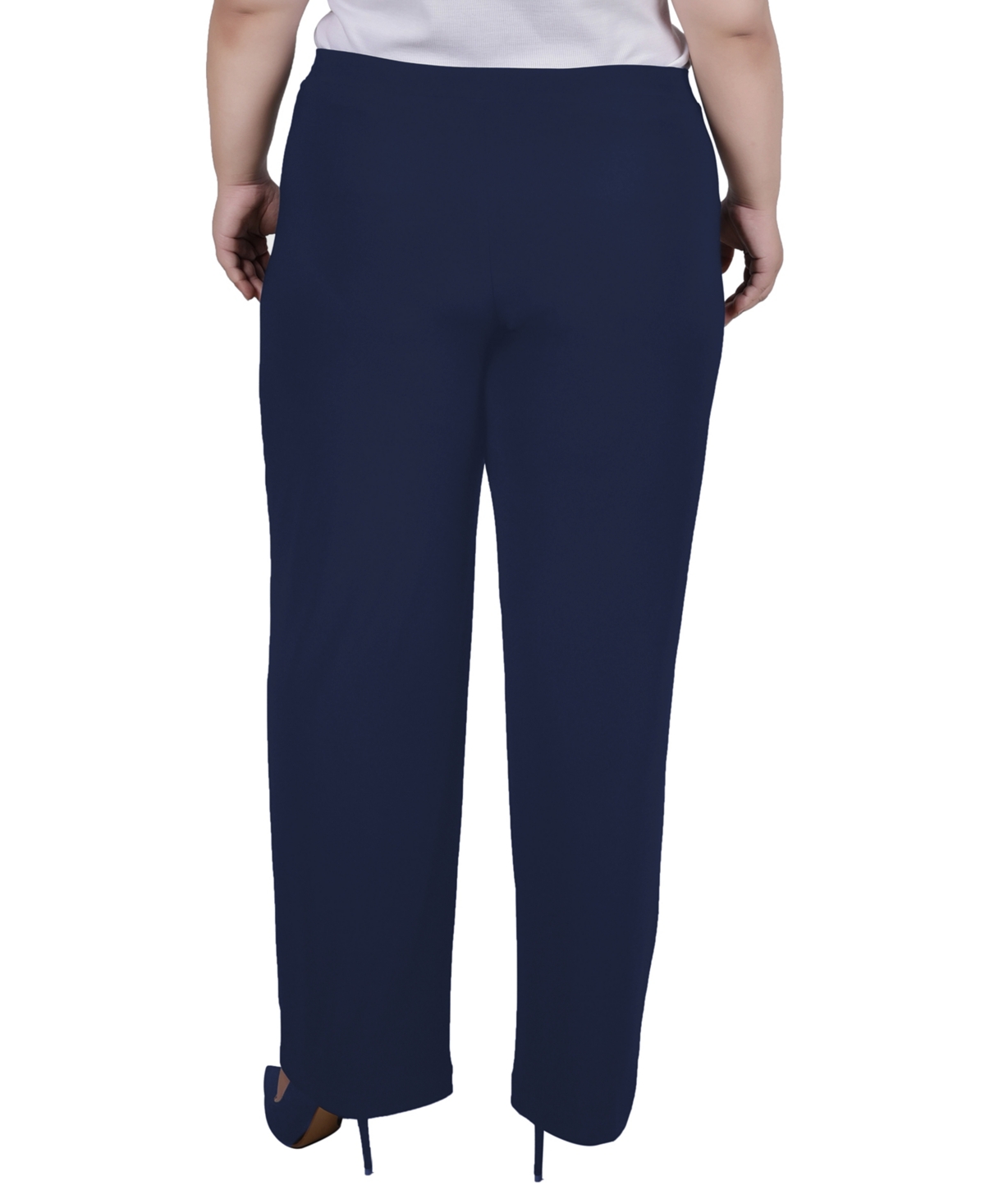 Ny Collection Plus Size Straight Leg Pull On Pants In Blue