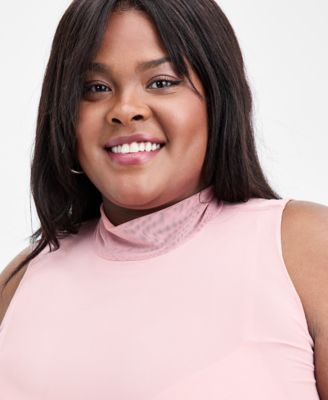 Trendy Plus Size Mesh Mock-Neck Fit & Flare Dress, Macy's Exclusive