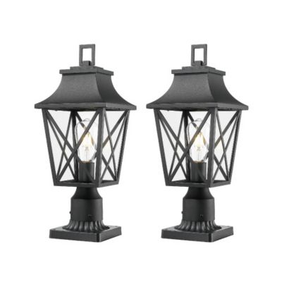 Black Outdoor Pole Lantern Light with Pier Mount Base for Garden and Patio 2-Pack