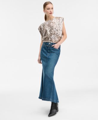 Women's Sequin Extended-Shoulder Top
