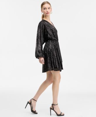 Women's Sequin Faux-Wrap Minidress