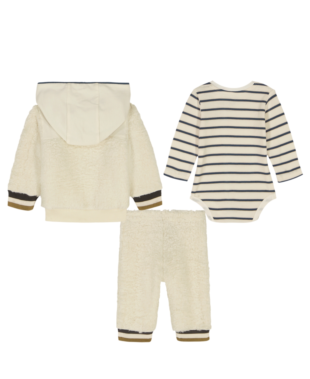 Calvin Klein Baby Boys 3-piece Sherpa Fleece Zip-up Hoodie, Bodysuit And Joggers Set In Brown