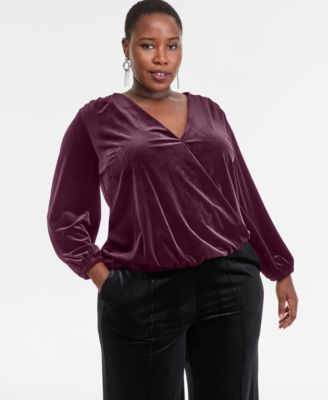 Plus Size Velvet V-Neck Top