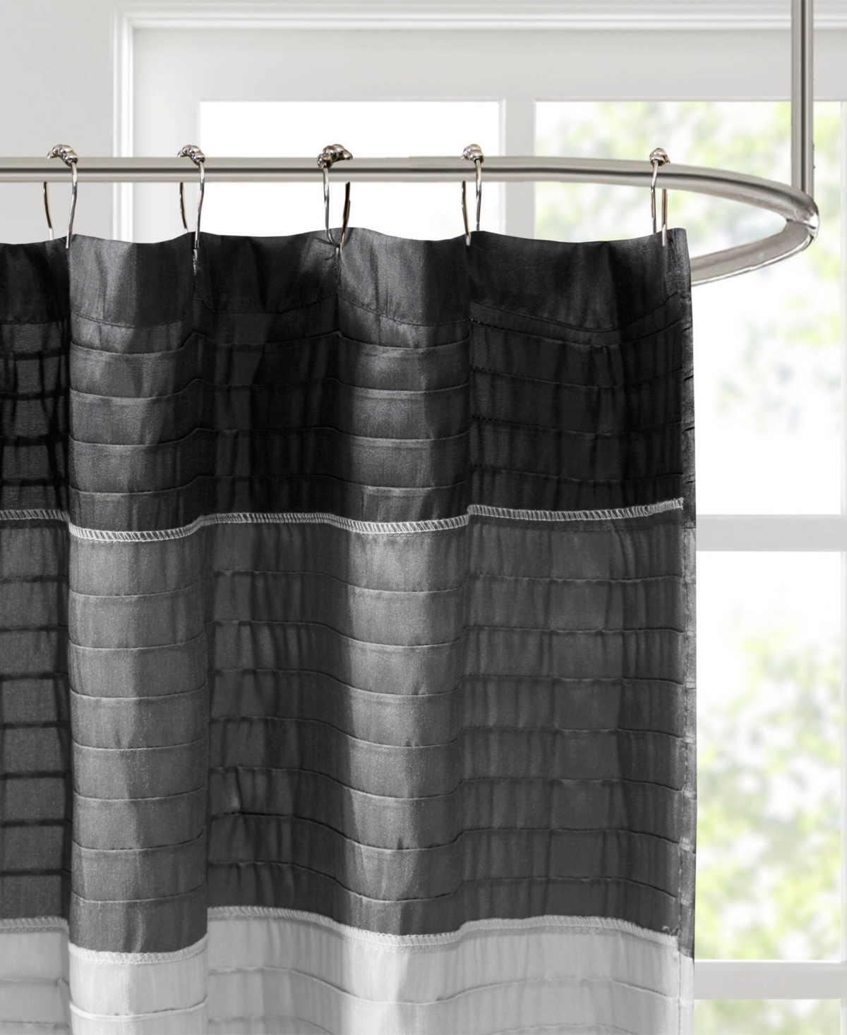 Madison Park Amherst Faux Silk Shower Curtain, 72" X 84" In Black