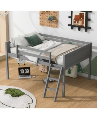 Full Size Wood Low Loft Bed With Ladder, Ladder Can Be Placed On The Left Or Right
