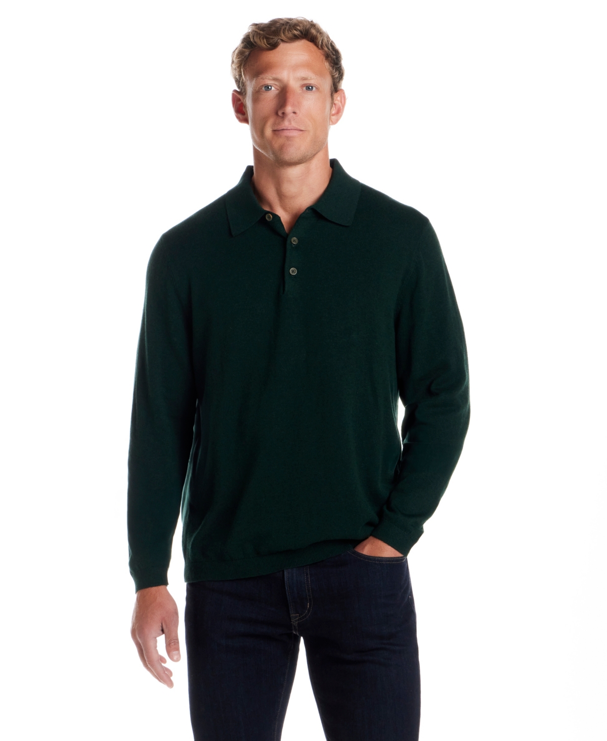 Weatherproof Vintage Men's Cotton Cashmere Long Sleeve Polo Sweater - Ponderosa Pine