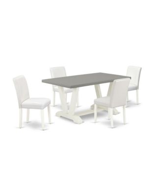 5 Pc Dining Set, Cement Finish Rectangular Table with 4 PU Leather Chairs & Button Tufted Backs
