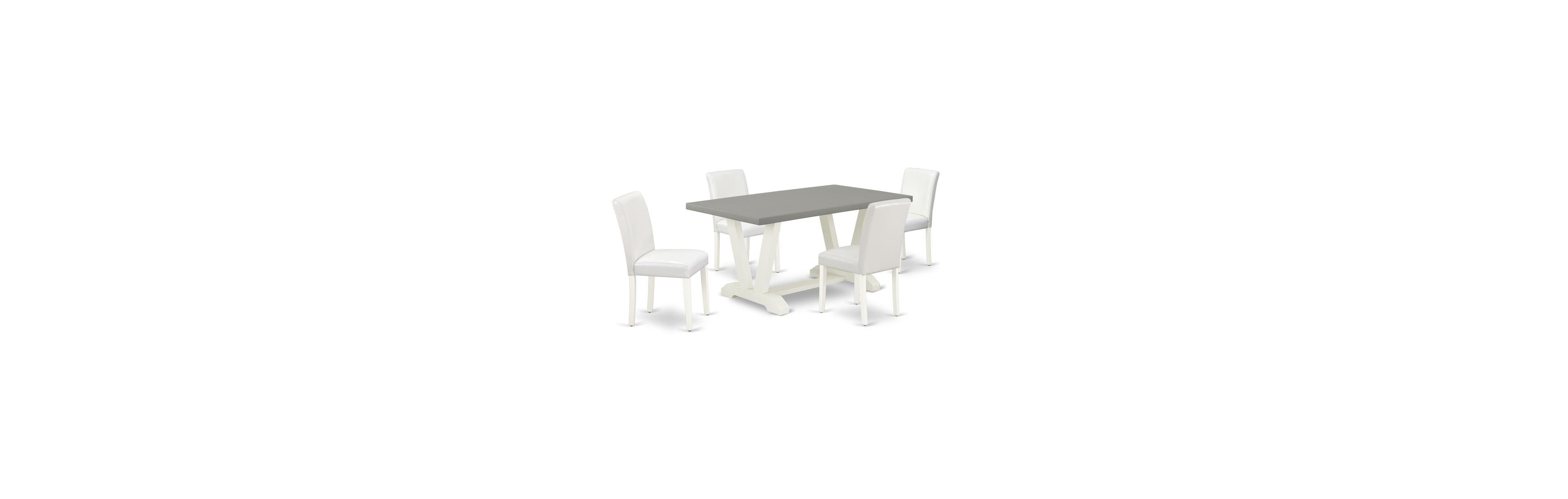 East West Furniture 5-Piece Stylish Dining Room Set a Good Cement Color Kitchen Rectangular Table Top and 4 Gorgeous Pu Leather Dining Chairs with Sty