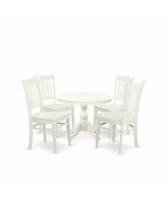 5-Pc Set Wood Dining Table & Slatted Back Chairs