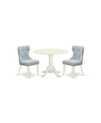 3-Piece Dining Set with Linen White Wood Table and 2 Baby Blue Linen Fabric Chairs, Compact Modern Kitchen Table Set