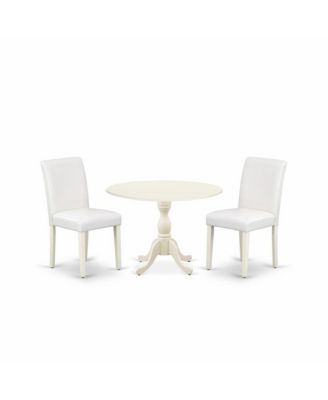 3-Piece Dining Set with Drop Leaf Table and High Back PU Upholstered Chairs, Linen White Finish