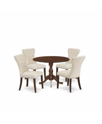 5-Pc Compact Kitchen Table Set with Small Wooden Table and Upholstered Tufted Chairs with Nailhead Trim