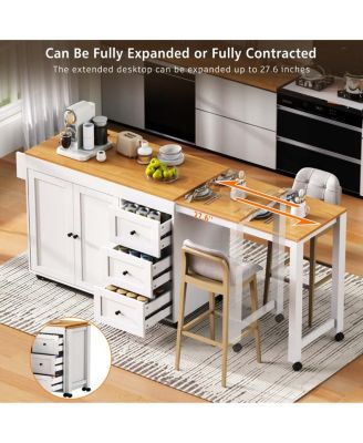 74.8" Expandable Kitchen Island with Slide-Out Table, Drawers & USB Outlet-Maison Boucle