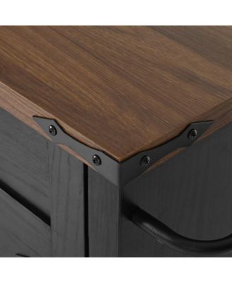 47.2" Farmhouse Rolling Kitchen Island Cart with Drop Leaf, Power Outlet, Spice Rack, Drawers & Storage Cabinet