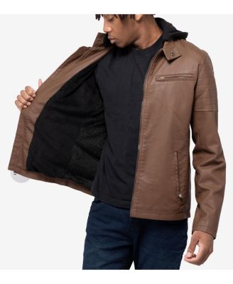 Men's Hooded Stand Collar PU Leather Jacket