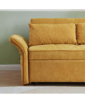 Chenille Sleeper Loveseat, Yellow Pull-Out Sofa Bed with Adjustable Armrests for Small Spaces & Guest Room-Maison Boucle