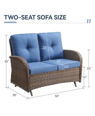 SleekArm 2-Person Wicker Rocking Bench Outdoor Glider Patio Rattan Loveseat with Olefin Cushions