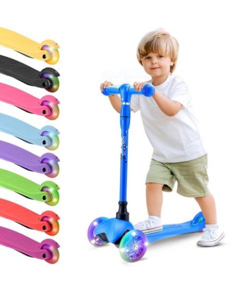 Детская игрушка Hurtle Lightweight 3-Wheel Mini Kickboard Scooter with LED Light Wheels, Ages 2+, цвет: Синий